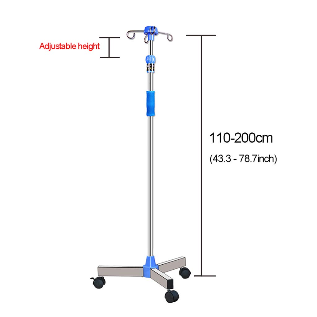 Supporto portatile per IV, regolabile, in acciaio inox, per assistenza domiciliare, ospedaliera e clinica, altezza regolabile per supporto anziano