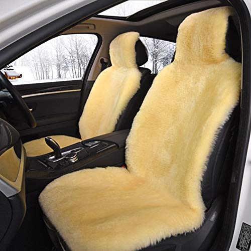 Genuine Sheepskin Seat Covers for Cars SUV Trucks Van RV Front Seats Real Sheepskin Car Seat Covers Fuzzy Car Seat Covers Sheepskin Auto Seat Covers - Universal (Beige,One Piece)