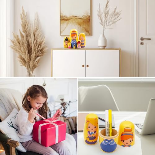 NEPOG Princess Nesting Dolls for Girls Kids, 6 Pcs Princess Girls with Dress Handmade Wooden Nesting Dolls Matryoshka Doll for Kids Birthday Home Decoration