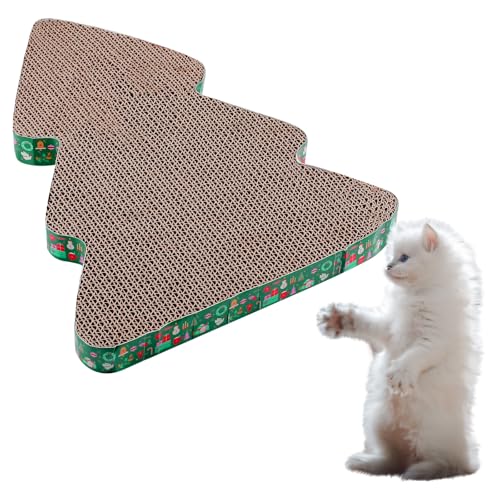Seematn Christmas Tree Shaped Cat Scratcher Christmas Cat Scratch Mats Toy Horizontal Cats Scratching Board Pad Cardboard Cute Toy Kitten Kitty Sisal Scratch