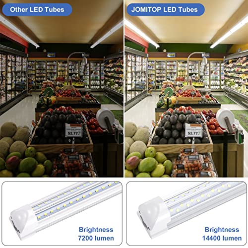 Jomitop 8 Ft Integrated Led Tube Light 120W T8 V Shaped 96" Four Row 14400 Lumens(300W Fluorescent Equivalent) Clear Cover Super Bright White 6500K Pack Of 6 #TOP5