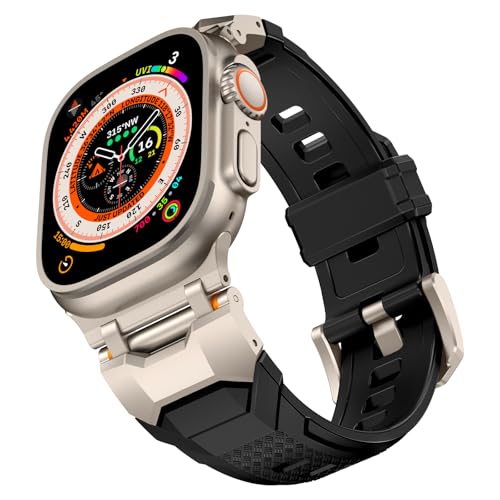 Dado Wing design Silicone Strap Compatible with Apple Watch Series Ultra 3 | Ultra 2 | 10 | 9 | 8 Ultra | 8 | 7 49/46/45/44 mm Rigged Silicone Strap with Metal Connector (Titanium/Black)