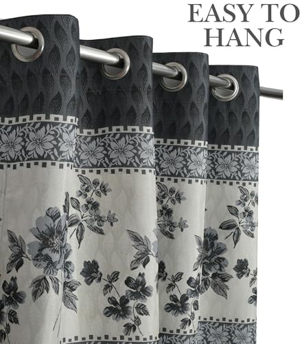 Image of Homefab India Jacquard Jute Curtains Room Darkening - Long Door 9 feet, Pack of 2 Curtain, Grey Floral