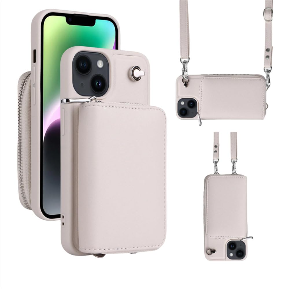 Coque iPhone 11 Pro Max ENILSA avec porte-carte beige et bandoulière intégrée