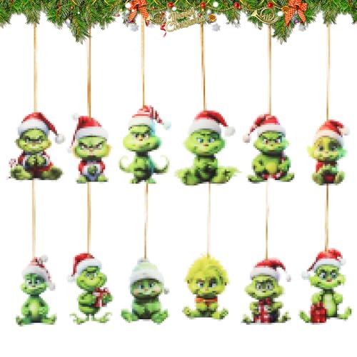 RANJIMA Grin-ch Weihnachtsdeko Anhänger,12 Stück Weihnachtsgrünes...