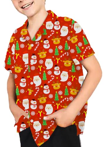 Christmas Button Down Shirts for Girl Funny Graphic Xmas Shirt Short Sleeve Santa Snowman Gift Tee Tops Red 11-12 Years4
