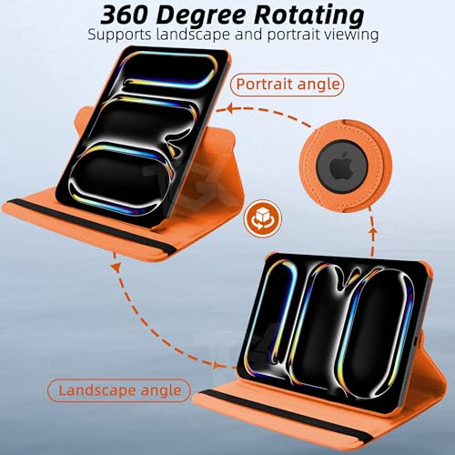 Image of TGK Rotating Case for iPad Pro 11 Inch M5 2025 /M4 2024 Model A3357 /A3358 /A3359 /A2836 /A2837 /A3006, Cover for 6th /5th Gen iPad Pro 11 inch Orange