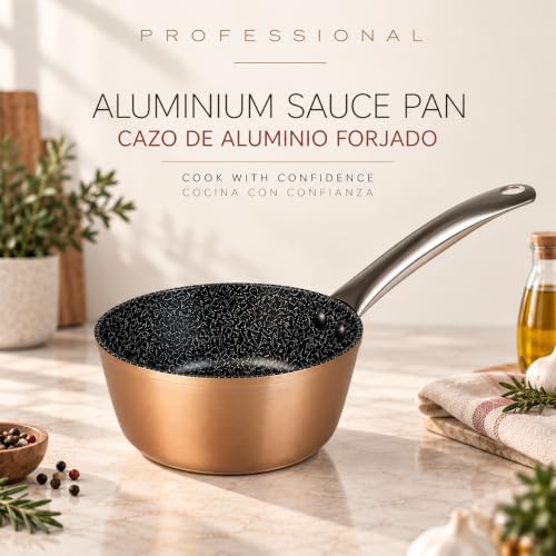 Miniatura 2 de Wecook! Professional Cazo Inducción 18 Cm, Antiadherente Ecológico Sin Pfoa, Aluminio Forjado, Color Cobre, 2,8 Mm Espesor, Asas De Acero Inoxidable, Vitrocerámica, Gas, Horno, Lavavajillas