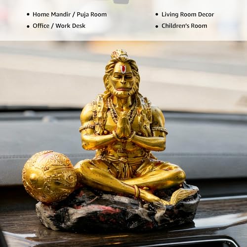 Image of Premium Hanuman Ji Resin Idol for Car Dashboard, Home Temple & Office Desk (8.5 x 8.5 x 6 cm) | Handcrafted Bajrangbali Murti Showpiece for Vastu & Protection