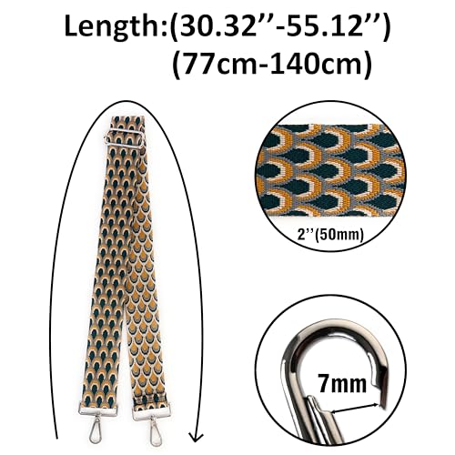 Purse Straps Replacement Crossbody Yellow Peacock Print 2 Inch Extra Wide with Silver Buckles Adjustable Shoulder Guitar Strap for Crossbody Bag Purse Handbag3