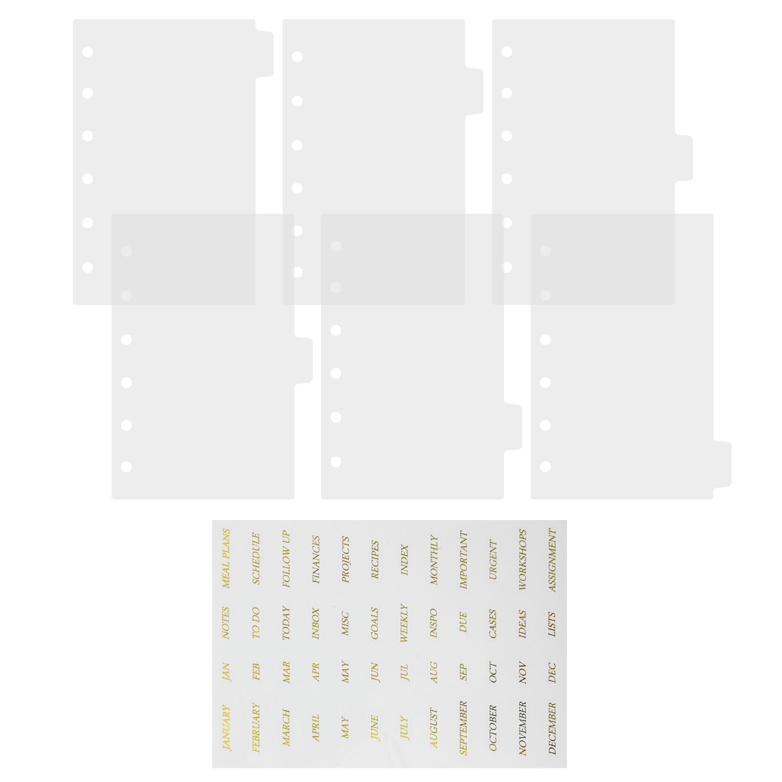 Separadores de Carpeta de 7 Hojas Transparentes A7, Divisores de Página de PP Mate 6 Agujeros, Pestañas Doradas para Cuadernos y Archivos de Oficina