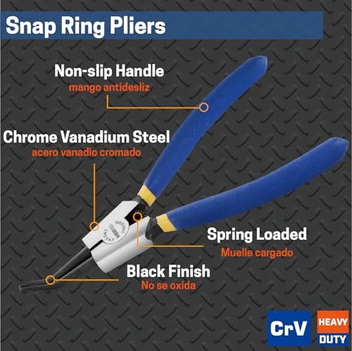Image of 7 inch External Snap Ring Pliers with 45-Degree Bent Jaw, Cr-V Steel | Circlip Pliers for Retaining Ring Removal and Installation