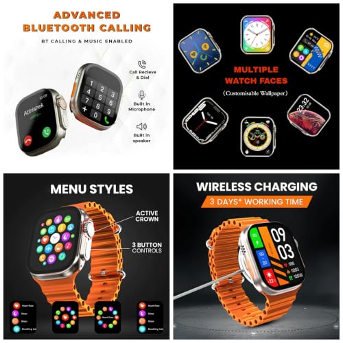 Image of T8OO Mens & Womens Smartwatch | Bluetooth Calling | 1.99 inch HD Touch Display | 1-Game | Calculator | Calander | Fitness & Sports Mode | Waterproof | Change Wallpaper | O110 | (Free Size, Orange Straps)