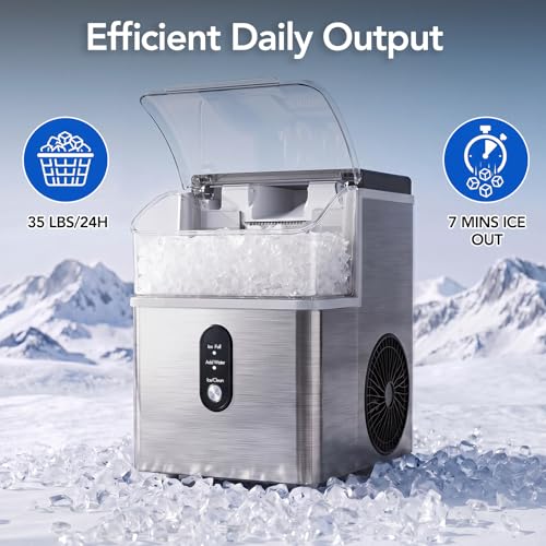 Image of Electactic Nugget Ice Maker Countertop, 35Lbs /24H, Ready in 7 Mins Pebble Ice Maker Machine, Self-Cleaning Pellet Ice Maker with Ice Scoop&Basket, Countertop Sonic Ice Makers for Home, Stainless Steel