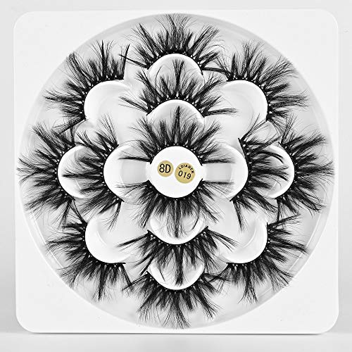 8D 7 Pairs 25mm Mink Lashes,Hair False Eyelashes,Handmade Eyelash,Cruelty-free Dramatic Long Wispies Fluffy Lash (8D-019)