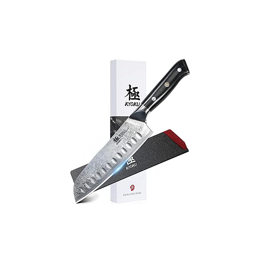 KYOKU-Santoku-Knife-7-Shogun-Series-Japanese-VG10-Steel-Core-Forged-Damascus-Blade-with-Sheath-Case KYOKU Santoku Knife - 7" - Shogun Series - Japanese VG10 Steel Core Forged Damascus Blade - with Sheath & Case