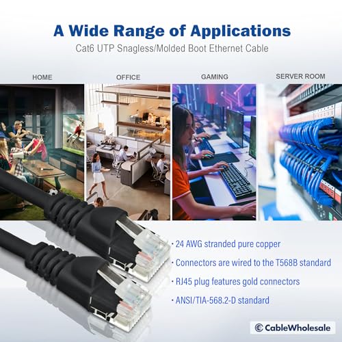 Cable Ethernet Cat6 con conector RJ45, 6 pulgadas, negro miniatura 6