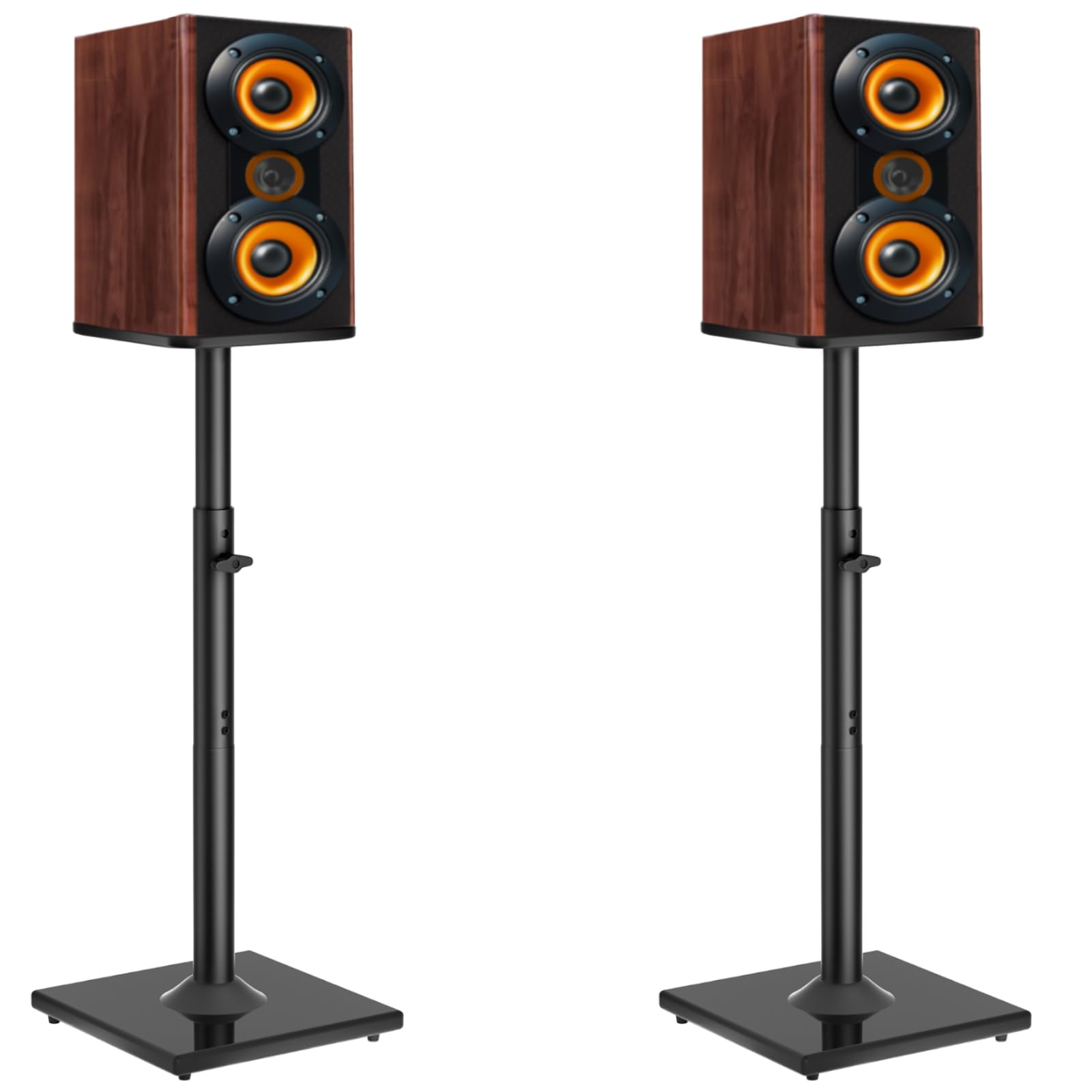 OUUTMEE Par de soportes de altavoz de altura ajustable para satélites de hasta 10 kg, se extienden de 83 a 106 cm, soportes de altavoz de suelo con gestión de cables, soportes de altavoz de estantería