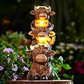 Thanksgiving Highland Cow Statue Solar Outdoor Decor with Flower Decoration Funny Triple Highland Cow Decor Birthday Gifts for Women Mom Highland Cows Figurine for Yard Garden Lawn Christmas Decor