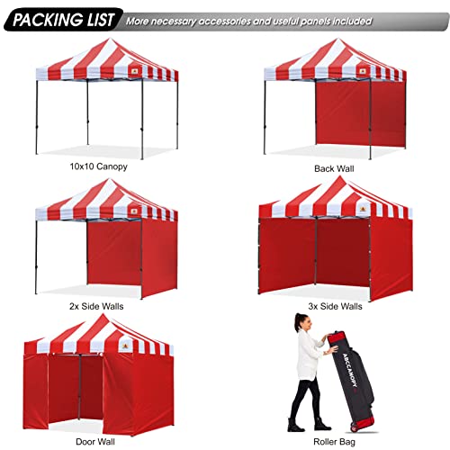 Image of ABCCANOPY Heavy Duty Easy Pop up Canopy Tent with Sidewalls 10x10,Strip red