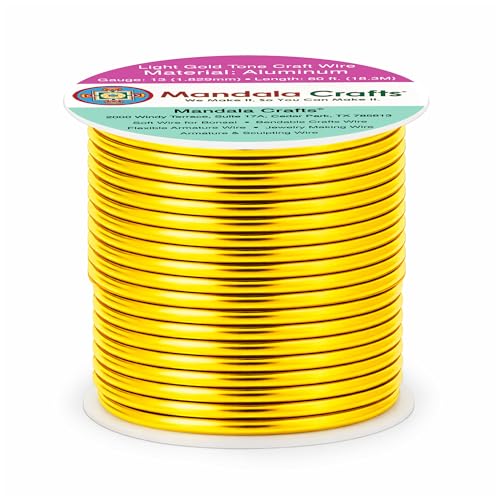 Image of Mandala Crafts 13 Gauge Light Gold Tone Anodized Aluminum Craft Wire 60 FT | Colored, Flexible, Bendable, for Bonsai, Armature, Sculpting, Wire Wrapping, Jewelry Making, Weather & Tarnish Resistant