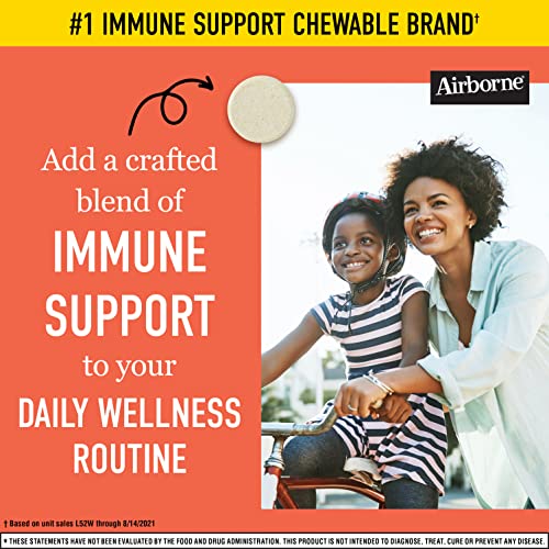 Airborne Vitamin C + Zinc Chewable Tablets, Chewable Zinc Immune Support Supplement - Non-Gmo, Gluten & Gelatin Free, No Color Added, Naturally Flavored - 32 Chewable Tablets, Orange Flavor #TOP4
