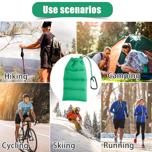 Lyreh Thermo Handyhülle, Daunen Baumwolle Warme Handyhülle Verhindert Einfrieren und Überhitzen Handyschutz Handytasche mit Karabiner Ideal für Outdoor Camping Wandern Skifahren (Grün)