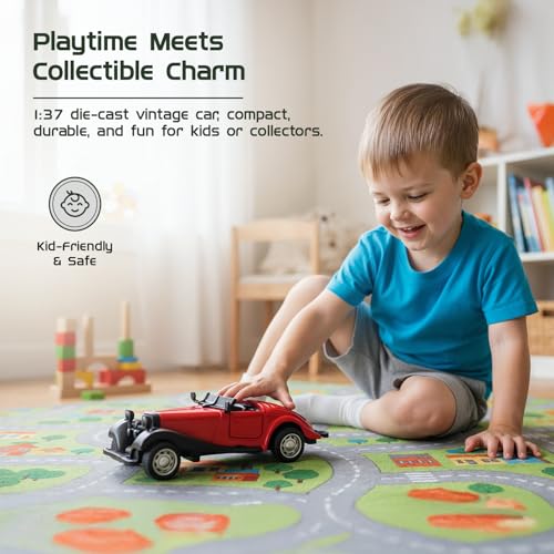 Image of Amazon Brand - Metal Die Cast 1:37 Vintage Open Car | Red | Classic Collectable Model for Kids & Adults