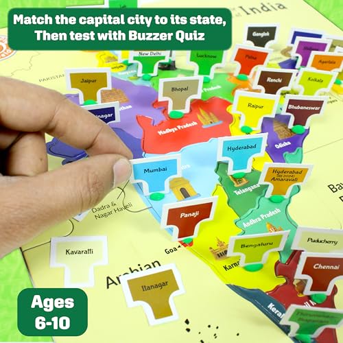 Image of Butterfly EduFields Buzzing India Map Puzzle for Kids | Learn Indian States & Capitals | Educational Geography Jigsaw Toy Age 6-12 | Birthday & Return Gift