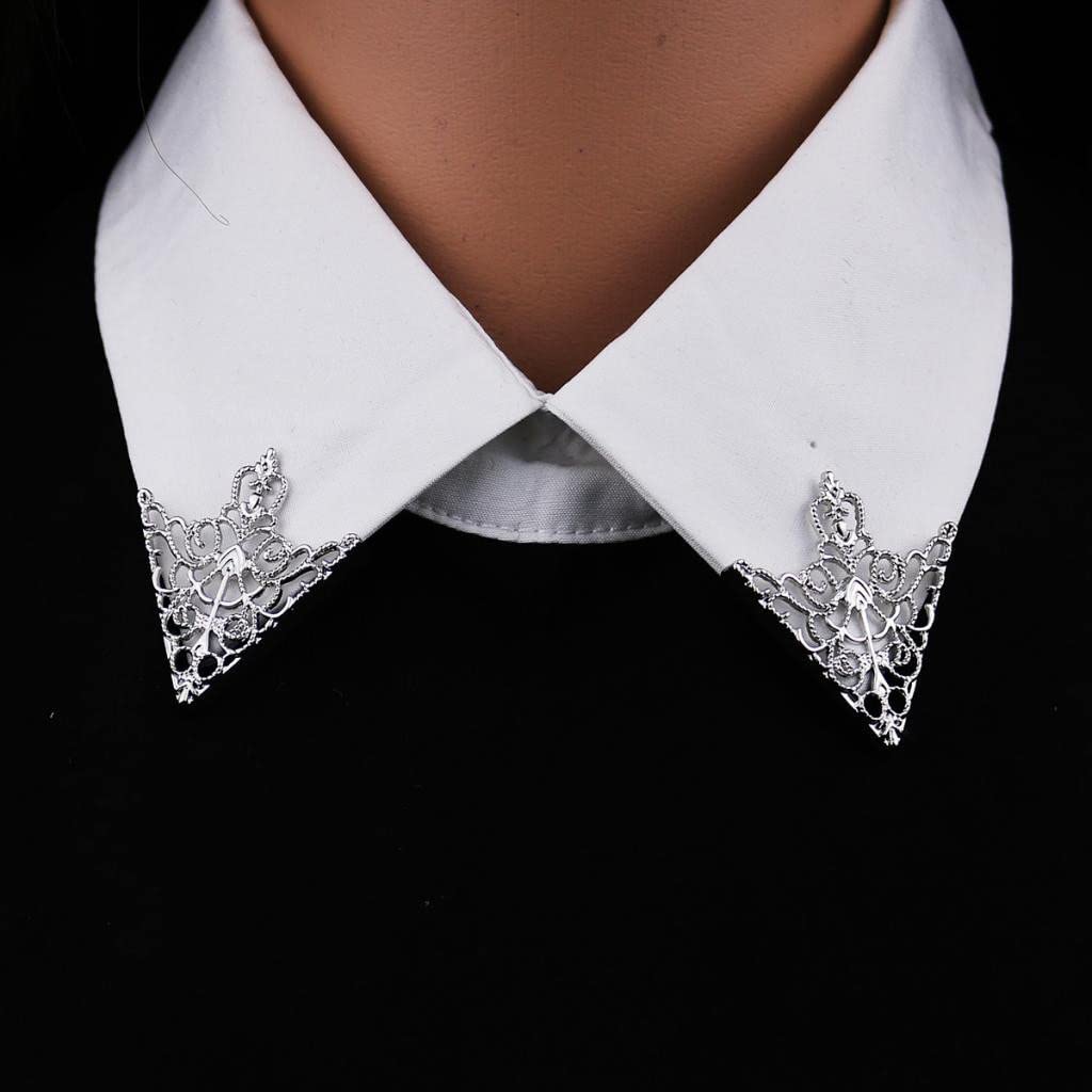 Dreieckige Herren-Kragennadel, aushöhlen, silberfarben, Brosche, Anstecknadel, Smoking-Hemdkragen, Punktdekoration, Ornamente, Bekleidungszubehör