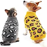 Dog Sweater Leopard Pattern 2 Pieces Dog Turtleneck Sweaters Knitwear Warm Pet Sweater Cheetah Dog...