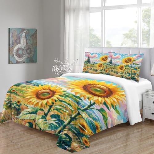 Linge de lit tournesol microfibre douce avec fermeture éclair cachée pour lit Super King 260x220