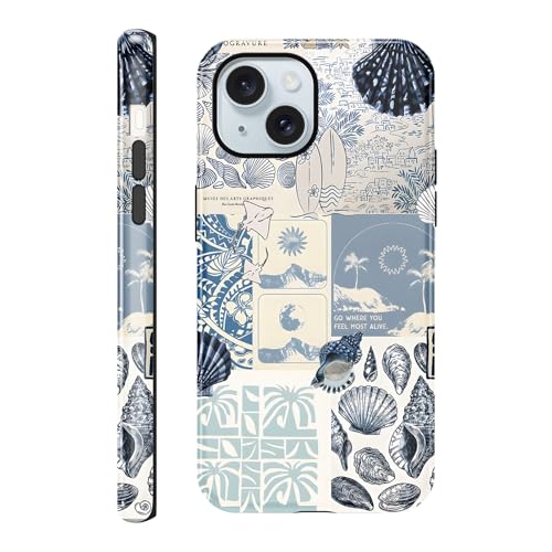 Summer Case Compatible with for iPhone 15 6,1'', Beach Blue Collage Coast Cute Aesthetic Protective...
