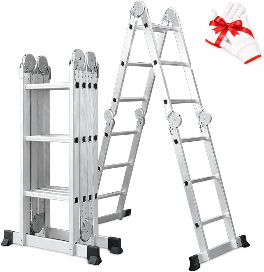 LIVINX Multi-Position Folding Ladder, Heavy Duty Aluminum Extension Step Ladder, 7.9 FT, Combination Ladder with Reinforced Joints and Non-Slip Feet