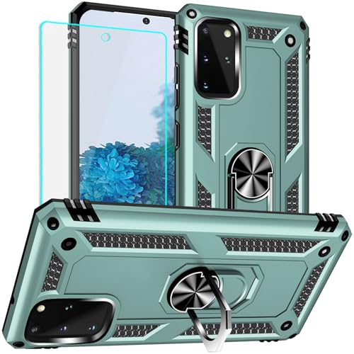 Coque Samsung Galaxy S20 Plus vert foncé avec protège-écran HD et anneau intégré