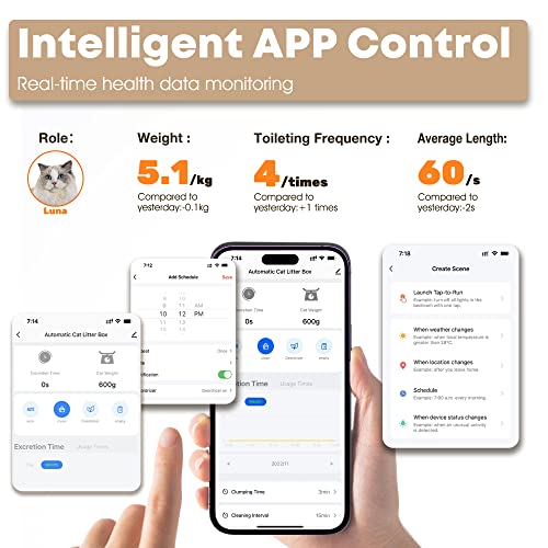 Cat Litter Box Self Cleaning, Large Capacity Automatic Cat Litter Box, App Control Smart Motion Sensor Kitty Litter Box For Multiple Cats With Cat Litter Mat #TOP2