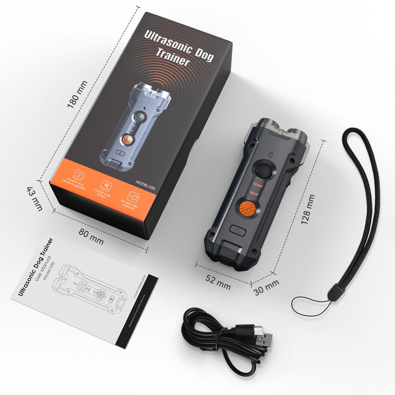 Anti Bell Gerät für Hunde, Antibell Ultraschall Gerät mit Stroboskop Taschenlampe Hundebell Kontrollgeräte Tragbar Stopp Hundebell Wiederaufladbares Anti Bellen Gerät für Kleine Mittel Große Hunde
