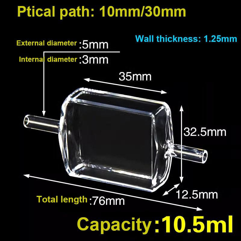 Quartz Fluorescence Flow Colorimetric Dish - 10mm/30mm Optical Path, 10.5ml Capacity, Ideal for Laboratory Use
