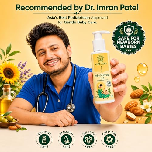 Image of Pure Aura Baby Massage Oil 100ml - Doctor Recommended 100% Natural Ayurvedic Baby Oil for Newborns & Kids | Chemical-Free Skin & Hair Nourishing Care