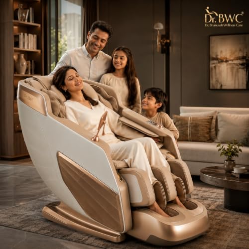 Image of DR BWC 4D Zero Gravity Massage Chair Recliner with AI Body Scan, Smart Voice Control, Heat Therapy, Foot & Calf Rollers, Bluetooth Speakers & Full Body Airbag Massage (Royal Golden)