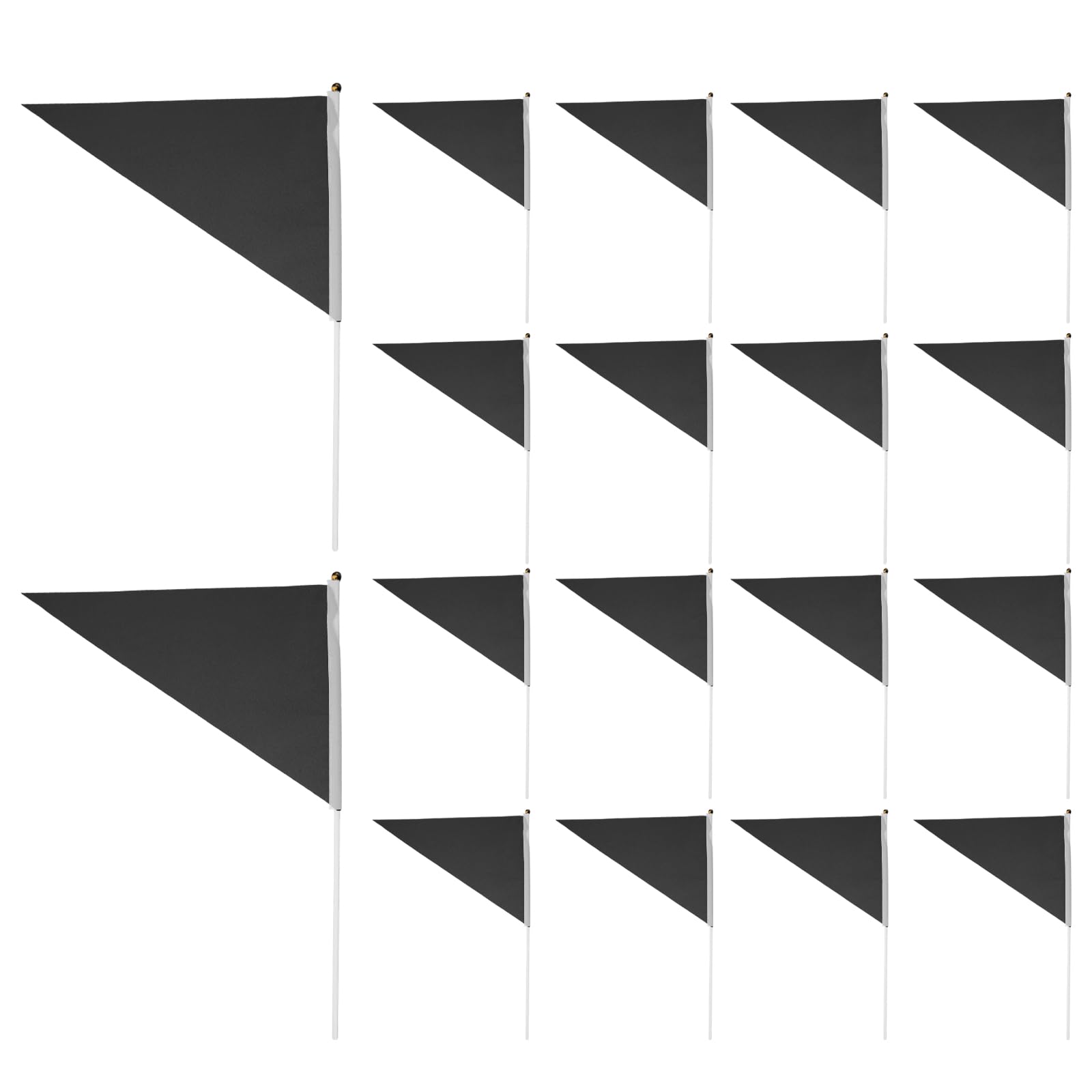 Banderas triangulares de poliéster de 30 x 21 cm con elegantes mástiles de madera negros