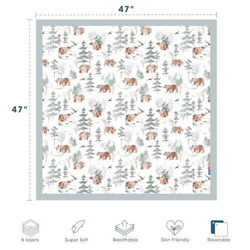 Image of GRSSDER Muslin Cotton Quilt Blanket - Silky Soft and Breathable Baby Blanket Quilt, Oversized Muslin Blankets for Newborns, Toddlers & Kids, 6 Layers Reversible Design for All Seasons, 47 inch x 47 inch