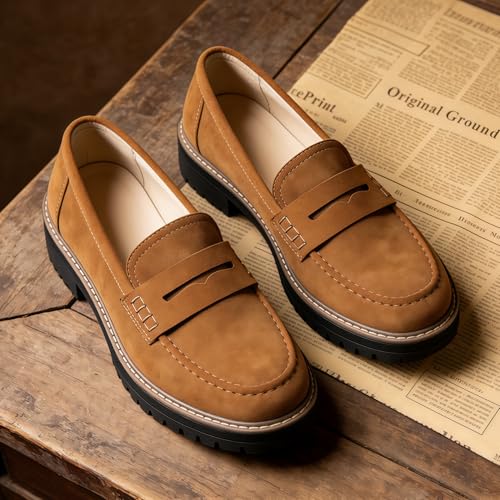 Image of Bandkos Platform Penny Loafer for Women Comfortable Slip on Work Shoes Womens Dressy Casual Walking Loafer