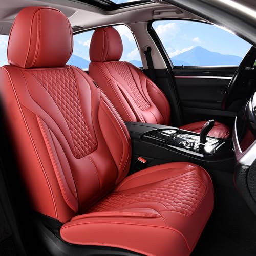 Image of Coverado Waterproof Nappa Leather Car Seat Covers Full Set 5-Seat Car Seat Protector Front & Rear Cushions Fit for Most Sedans SUVs Pick-up Trucks Red