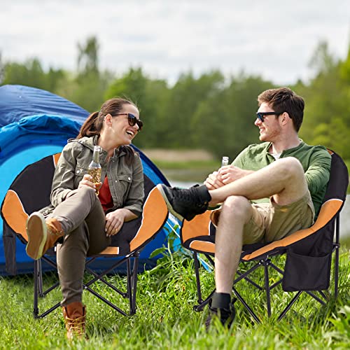 Oversized Folding Camping Chair Moon Chair For Adults Padded Round Outdoor Chair Leisure Portable Stable Recliner With Cup Holder Carry Bag Support 250 Lb For Hiking Fishing Picnic Lawn, Orange #TOP7