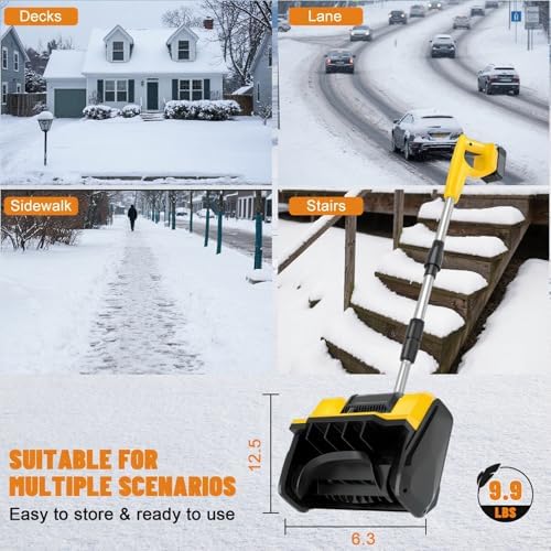 21V Cordless Snow Shovel,Brushless Electric Snow Blower,4Ah Battery Powered Snow Removal Tool, Lightweight Design (Yellow)