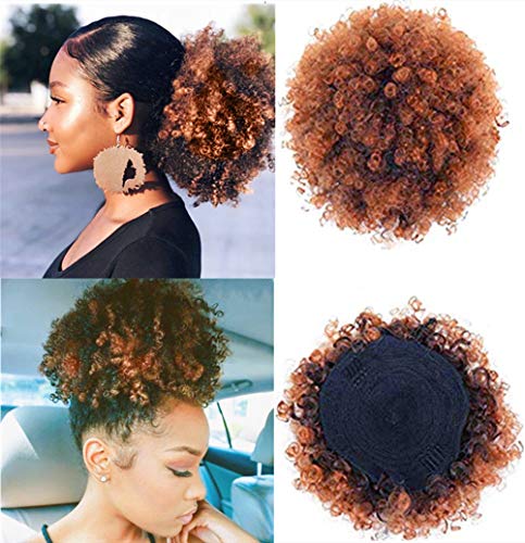 CINHOO High Puff Afro Ponytail Drawstring Short Afro Kinky Curly Pony Tail Clip in on Synthetic Curly Hair Bun Made of Kanekalon Fiber Puff Ponytail Wrap Updo Hair Extensions with Clips (T1B/30)