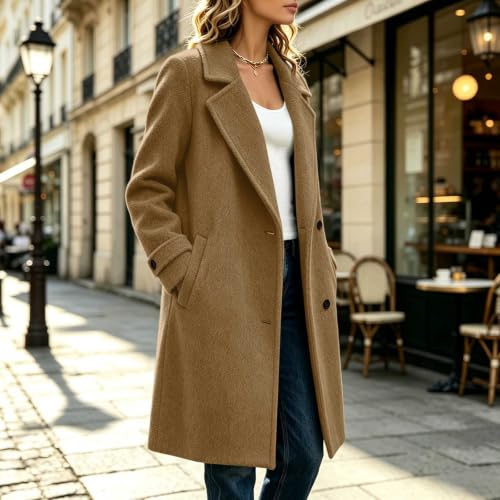Wool Coat for Women Casual Long Sleeve Lapel Winter Overcoat - image 3