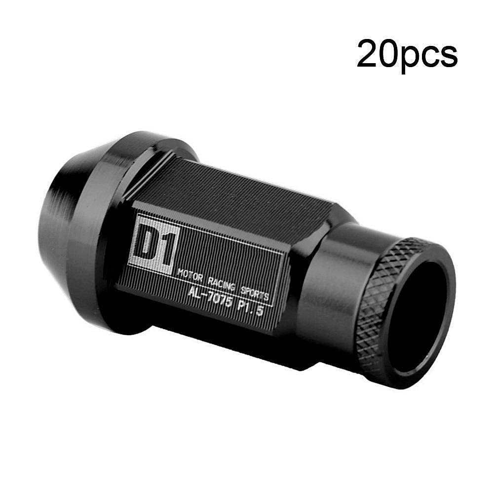 KIMISS Tue de aluminio para rueda de carreras M12x1.5, para automóvil, negra, ligera y resistente, tornillo para llanta, tue para neumático