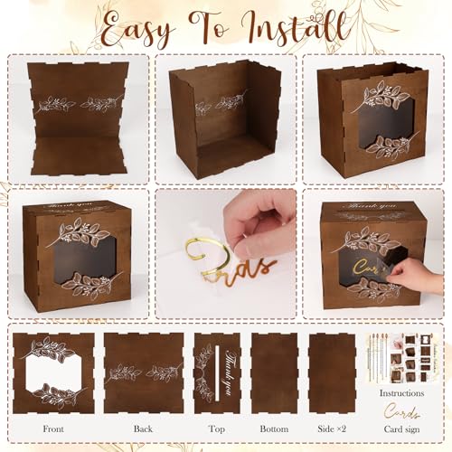 Image of Ywlake Wooden Wedding Money Box Holder with Sign, Large Rustic Card Box with Acrylic Window, Vintage Envelope Gift Post Card Box for Reception Anniversary Graduation Birthday Party Parties (Brown)